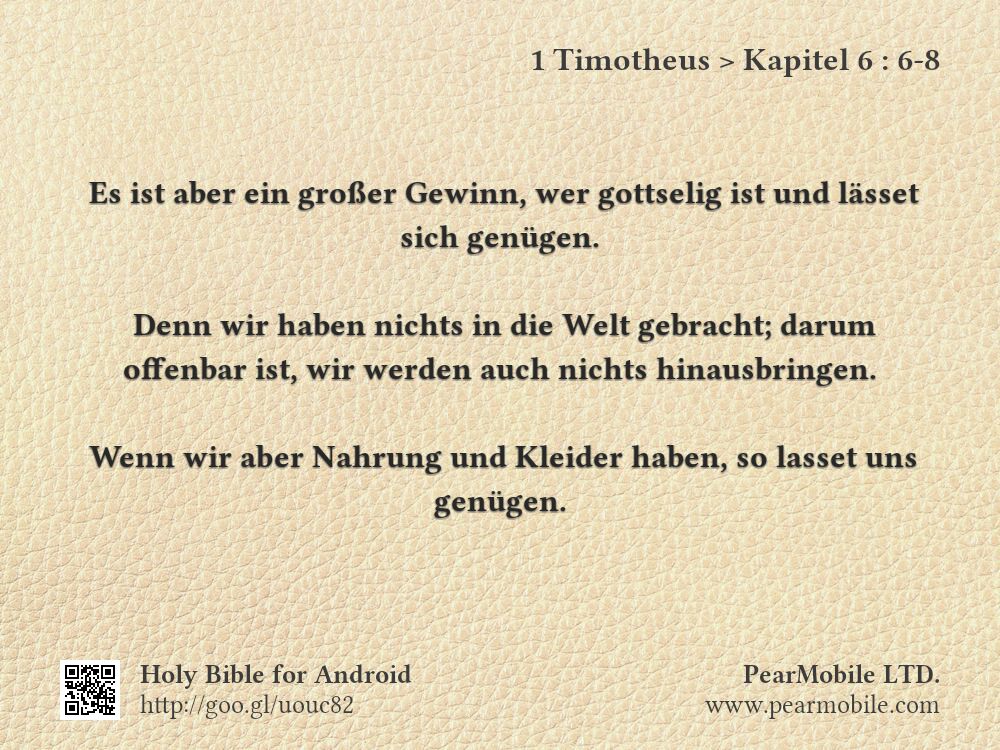 1 Timotheus, Kapitel 6:6-8